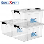 SPACEXPERT 近直角手提高透塑料收纳箱 50L三只 加厚衣物整理箱储物箱搬家箱
