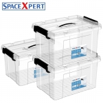 SPACEXPERT 近直角手提高透塑料收纳箱 30L三只 口罩收纳盒儿童玩具收纳盒