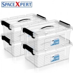 SPACEXPERT 近直角手提高透塑料收纳箱 20L四只 口罩收纳盒儿童玩具收纳盒