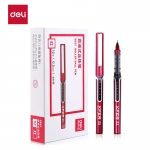 得力(deli)0.5mm直液全针管走珠签字笔 办公用品学生中性笔会议笔 12支/盒红